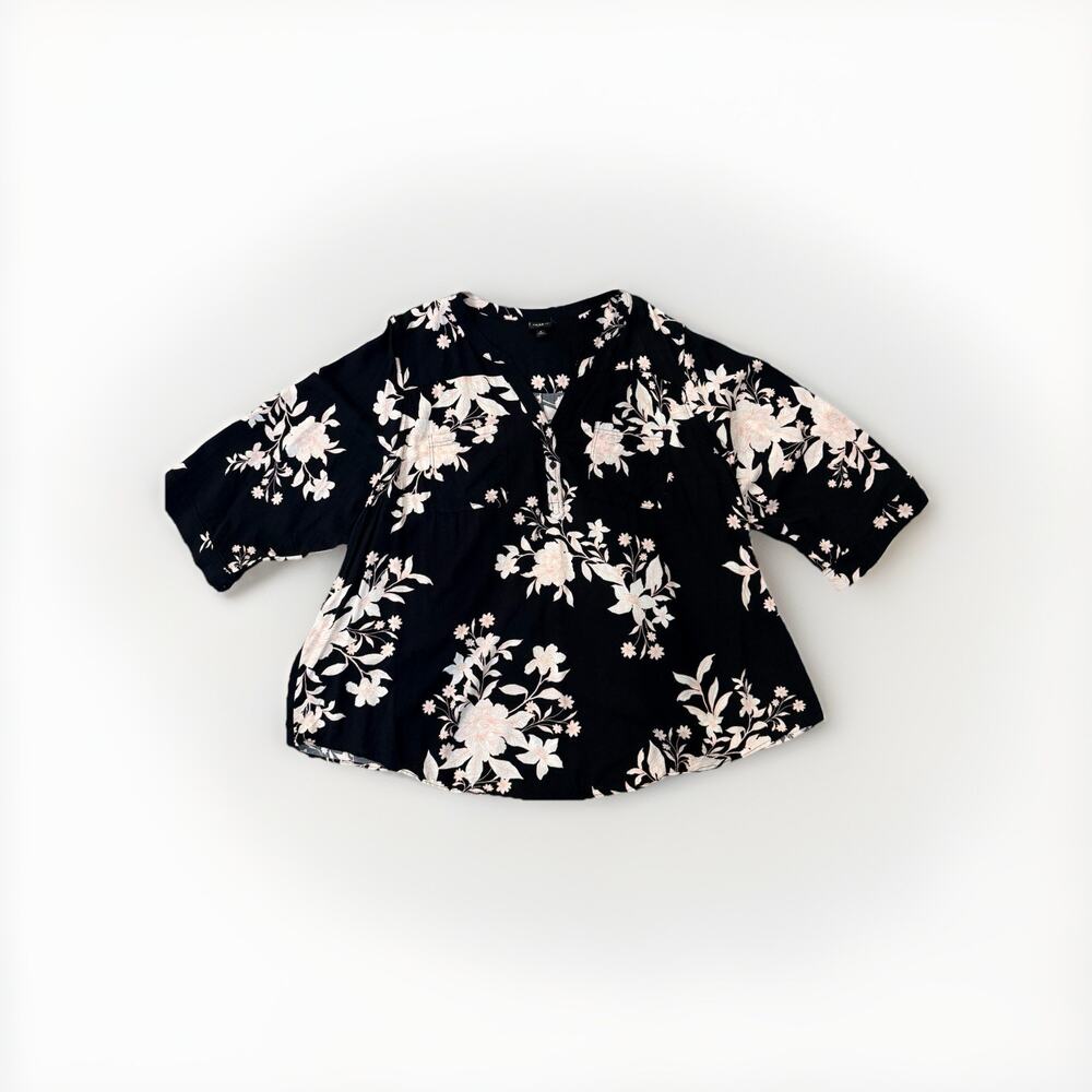Torrid Harper Floral Blouse Top Plus Size 6 6X Long Sleeve Black Pink Woven